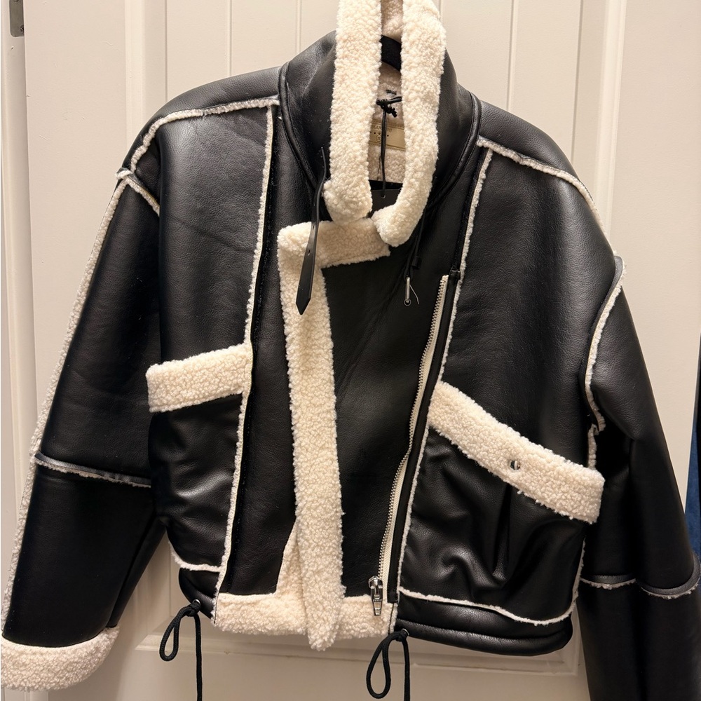 Blank NYC Black and Cream Leather Jacket